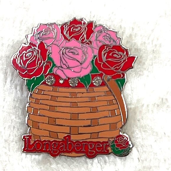 Vintage 1984 Longaberger Basket Tournament of Roses Pin Enamel Red Pink - Picture 1 of 3